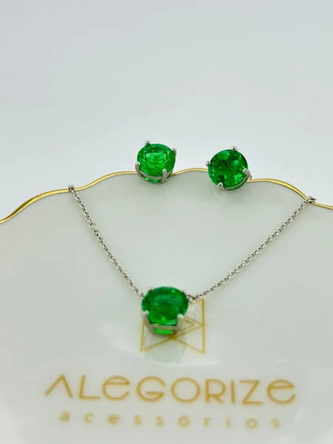 Conjunto Ponto de Luz Esmeralda Lab Grown  8MM