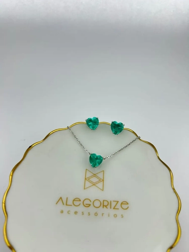 Conjunto Coração Turmalina Paraíba em Lab Crown 8 MM