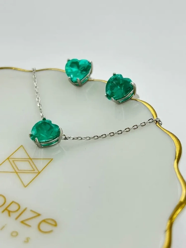 Conjunto Coração Turmalina Paraíba em Lab Crown 8 MM