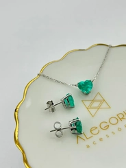 Conjunto Coração Turmalina Paraíba em Lab Crown 8 MM