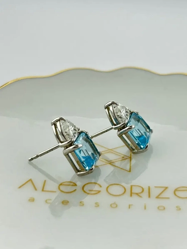 Binco Pedra Natural Topázio  Sky Com Moissanite