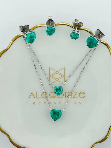 Conjunto Coração Turmalina Paraíba em Lab Grown