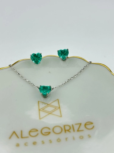 Conjunto Coração Turmalina Paraíba em Lab Grown