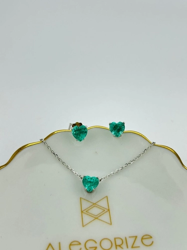 Conjunto Coração Turmalina Paraíba em Lab Grown