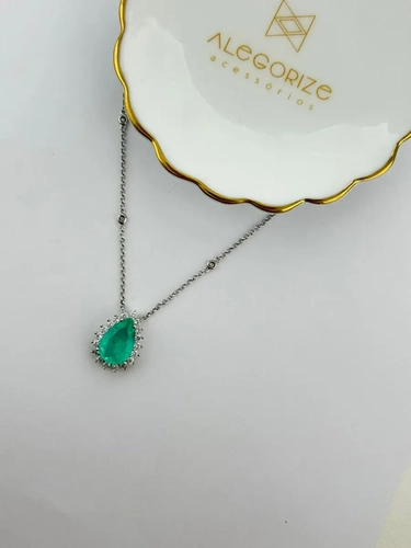 Colar Gota 10 MM Cravejada em Volta com Pontos de Luz na Corrente