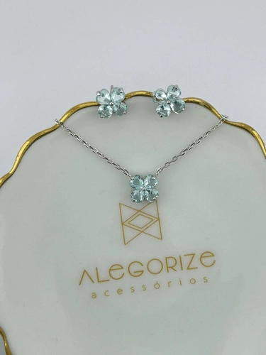 Conjunto Trevo Corações em Pedra Natural