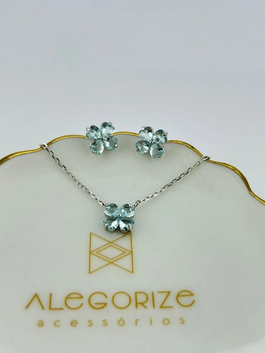 Conjunto Trevo Corações em Pedra Natural
