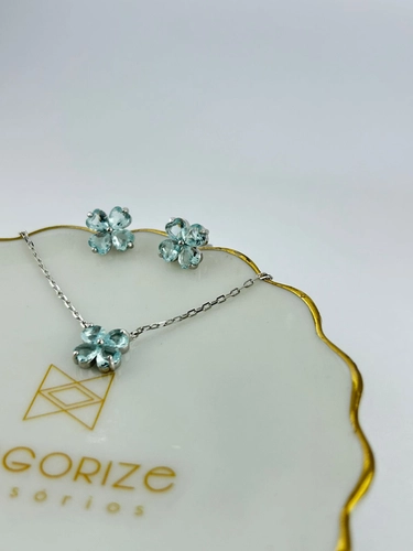 Conjunto Trevo Corações em Pedra Natural