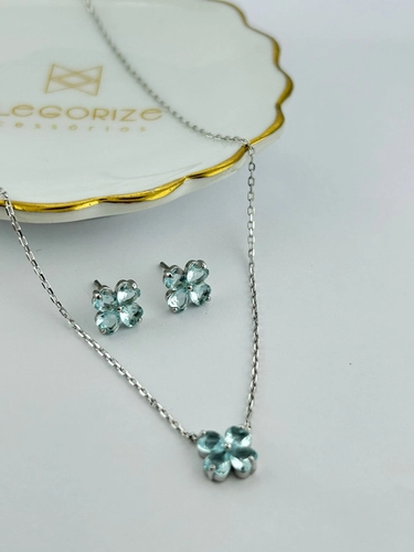 Conjunto Trevo Corações em Pedra Natural