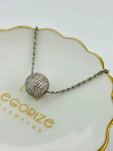 Colar Cordão Baiano com Esfera Cravejada