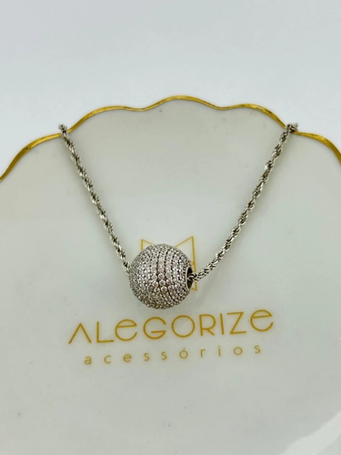 Colar Cordão Baiano com Esfera Cravejada