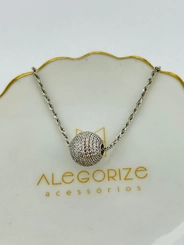 Colar Cordão Baiano com Esfera Cravejada