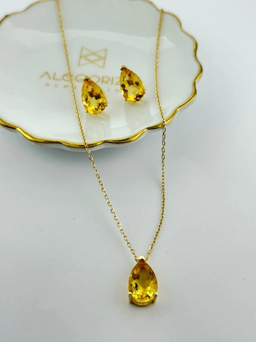 Conjunto Gota Pedra Natural 9 MM