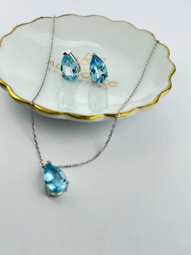 Conjunto Gota Pedra Natural 9 MM
