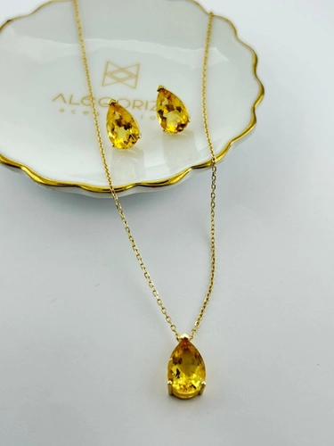Conjunto Gota Pedra Natural 9 MM