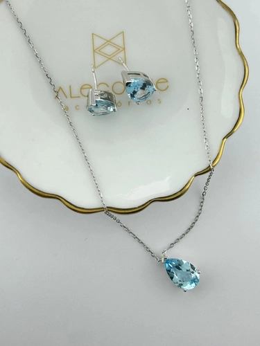 Conjunto Gota Pedra Natural 9 MM