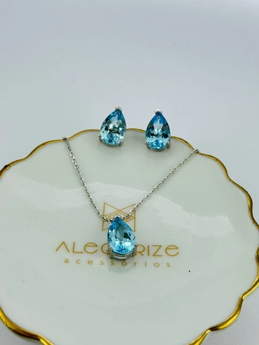 Conjunto Gota Pedra Natural 9 MM