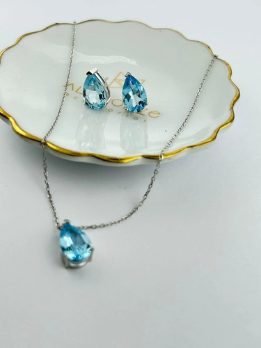 Conjunto Gota Pedra Natural 9 MM