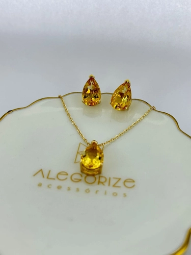 Conjunto Gota Pedra Natural 9 MM