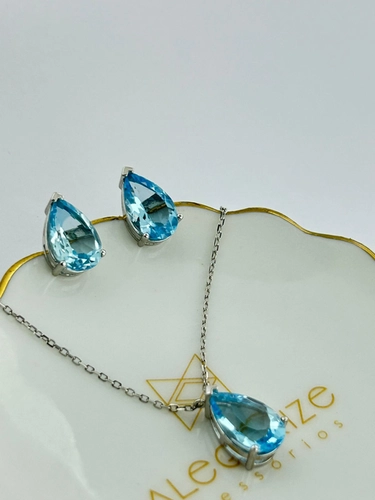 Conjunto Gota Pedra Natural 9 MM
