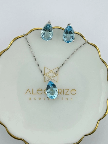 Conjunto Gota Pedra Natural 9 MM