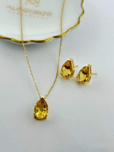 Conjunto Gota Pedra Natural 9 MM