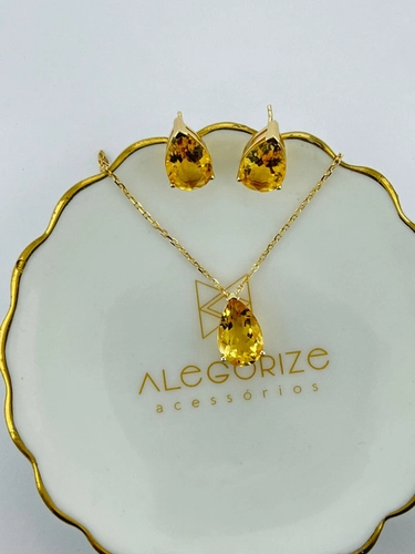 Conjunto Gota Pedra Natural 9 MM