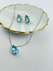 Conjunto Gota Pedra Natural 9 MM