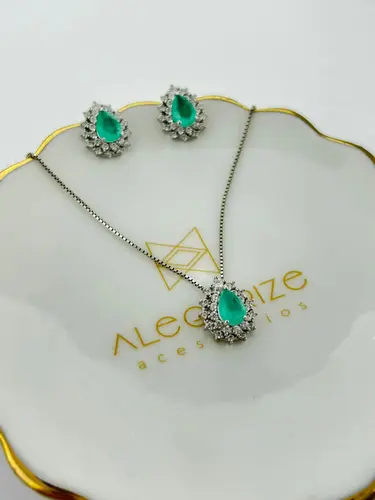 Conjunto Gota 5 MM Cravação Princesa Dupla