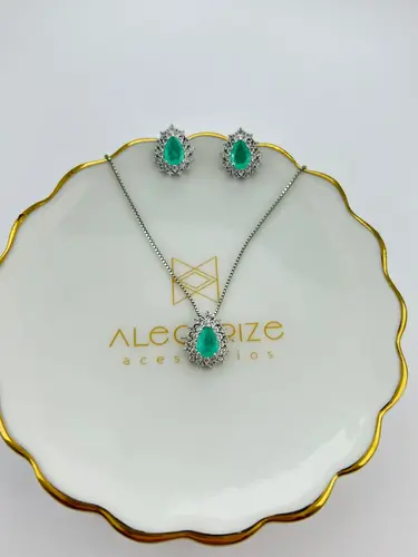 Conjunto Gota 5 MM Cravação Princesa Dupla