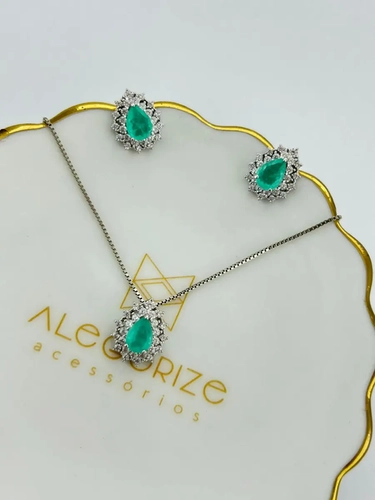 Conjunto Gota 5 MM Cravação Princesa Dupla