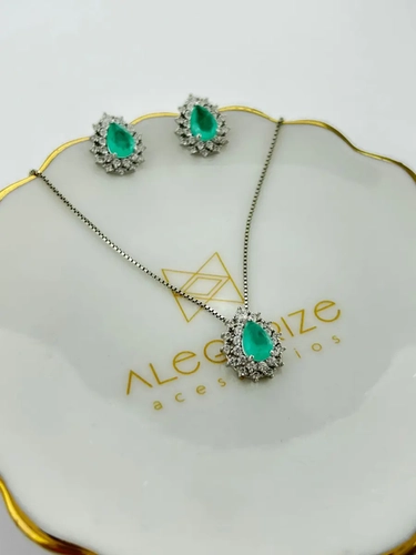 Conjunto Gota 5 MM Cravação Princesa Dupla