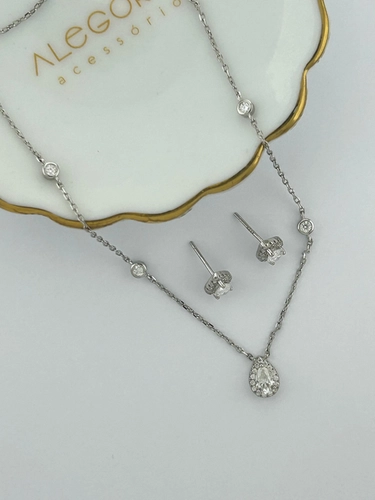 Conjunto Gota em Moissanite Cravejado