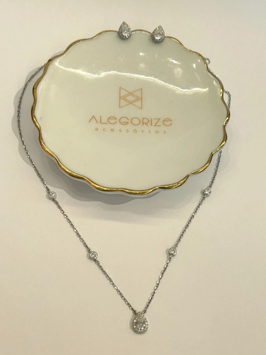 Conjunto Gota em Moissanite Cravejado