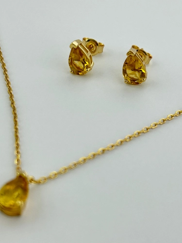 Conunto Gota Pedra Natural 6 MM