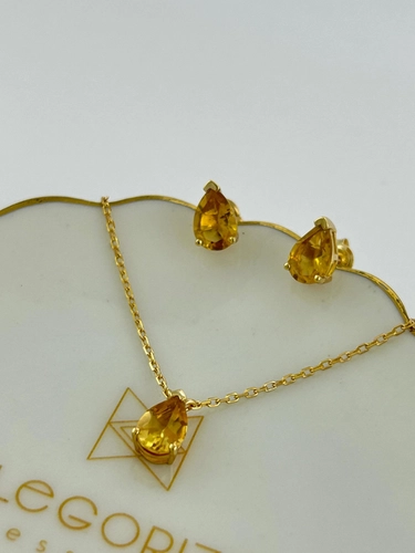 Conunto Gota Pedra Natural 6 MM