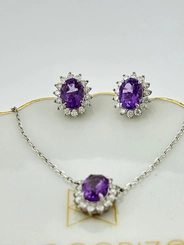 Conjunto Oval Pedra Natural Cravejada com Moissanite