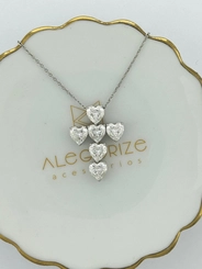 Colar Cruz de Corações em Moissanite 6 MM