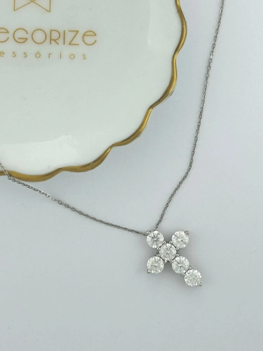 Colar Cruz Moissanite Redondos 5 MM