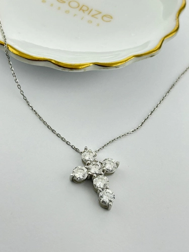 Colar Cruz Moissanite Redondos 5 MM