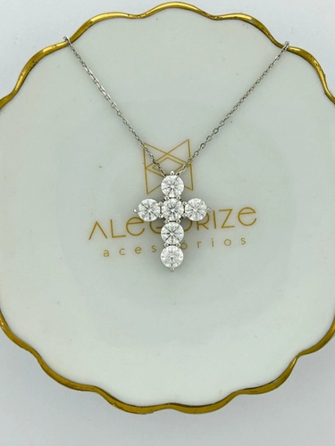 Colar Cruz Moissanite Redondos 5 MM