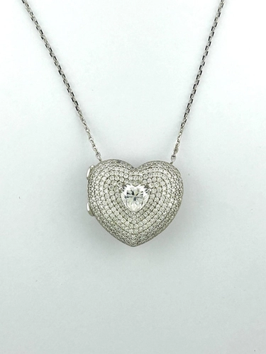 Relicário Longo Coração Moissanite