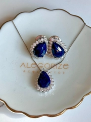 Conjunto Safira Natural e Moissanites