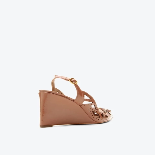 Slingback Anabela Vitória Caramelo Verniz