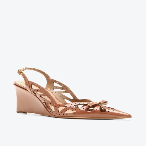 Slingback Anabela Vitória Caramelo Verniz