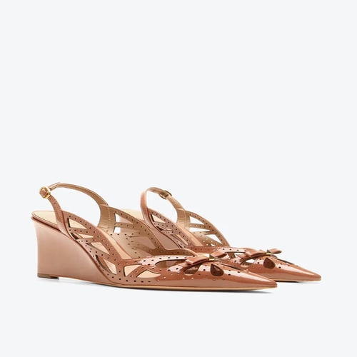Slingback Anabela Vitória Caramelo Verniz
