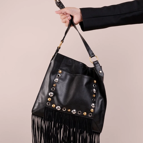 Bolsa Tiracolo Carolina Média Preto Franjas
